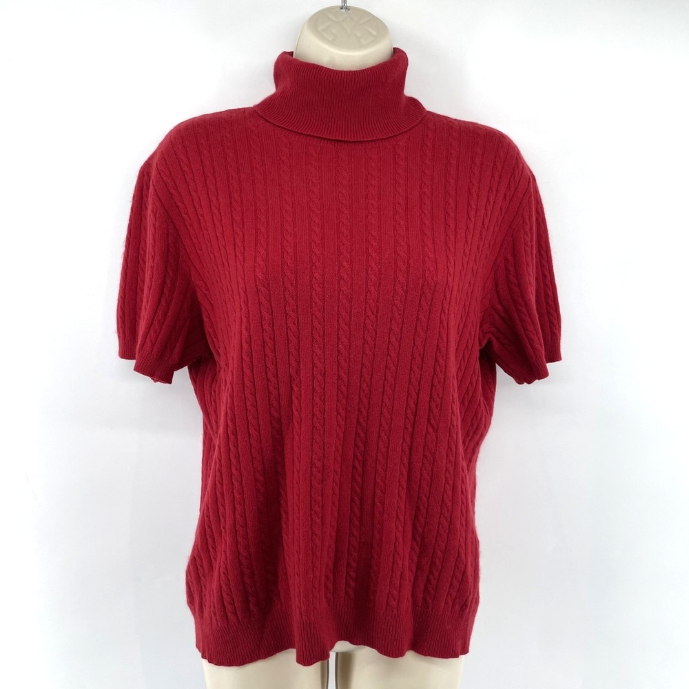 Vtg Ralph Lauren Golf Women FITS *M Cable Knit Short Sleeve Cashmere Turtleneck